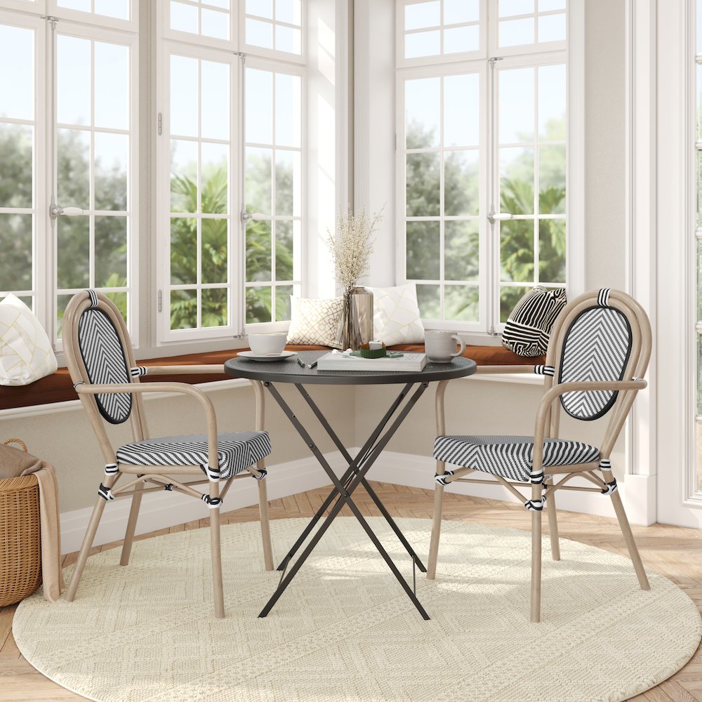 Set of 2 Classic Bistro Chairs, Black & White/Light Natural Frame. Picture 3