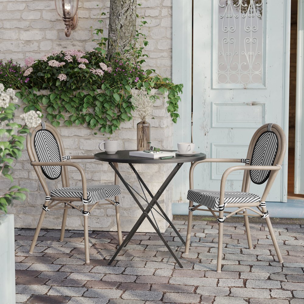 Set of 2 Classic Bistro Chairs, Black & White/Light Natural Frame. Picture 7