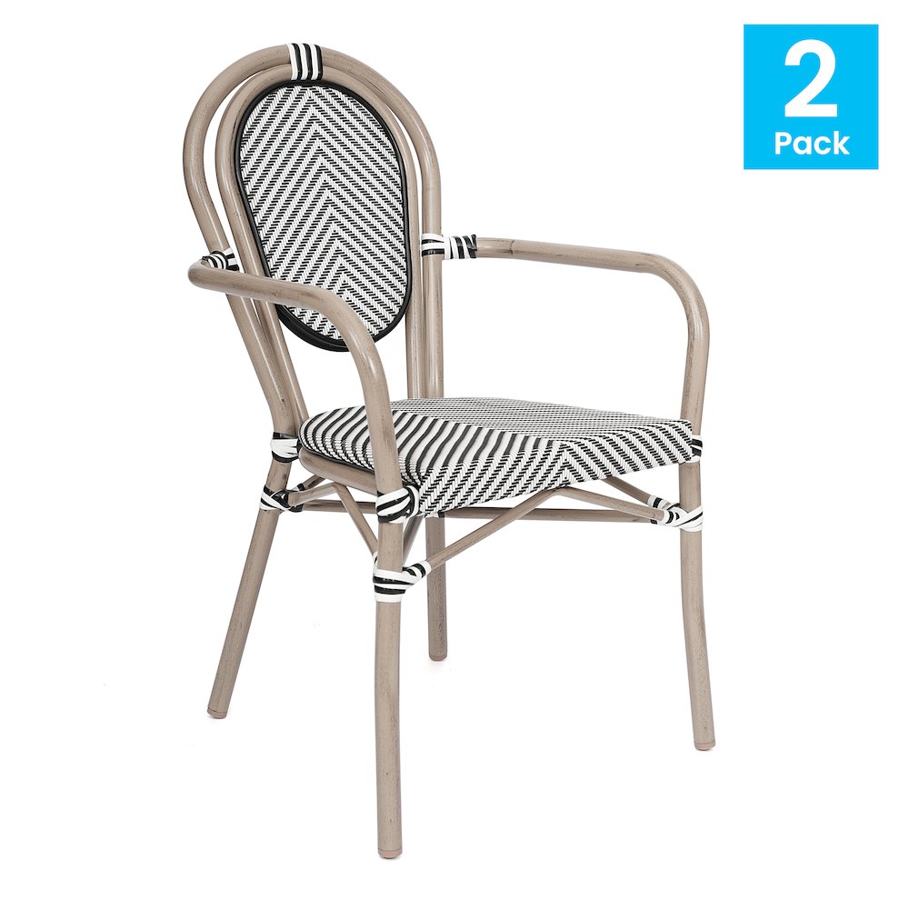 Set of 2 Classic Bistro Chairs, Black & White/Light Natural Frame. Picture 2