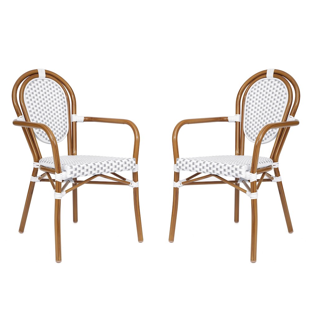 Set of 2 Classic Commercial Grade Bistro Chairs, White & Gray/Natural Frame. Picture 1