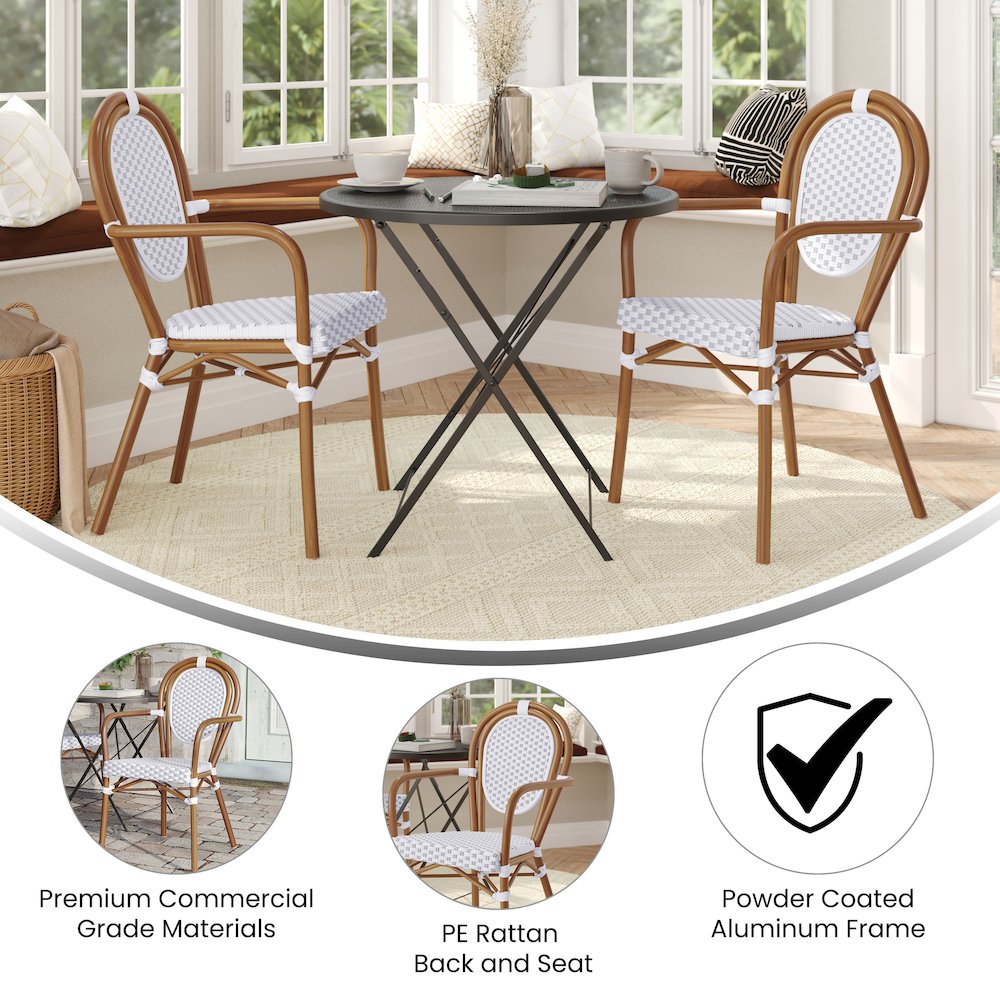 Set of 2 Classic Commercial Grade Bistro Chairs, White & Gray/Natural Frame. Picture 5
