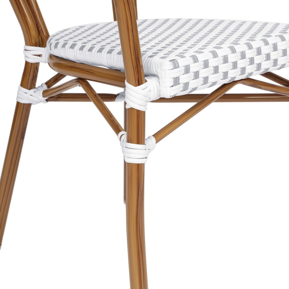Set of 2 Classic Commercial Grade Bistro Chairs, White & Gray/Natural Frame. Picture 9