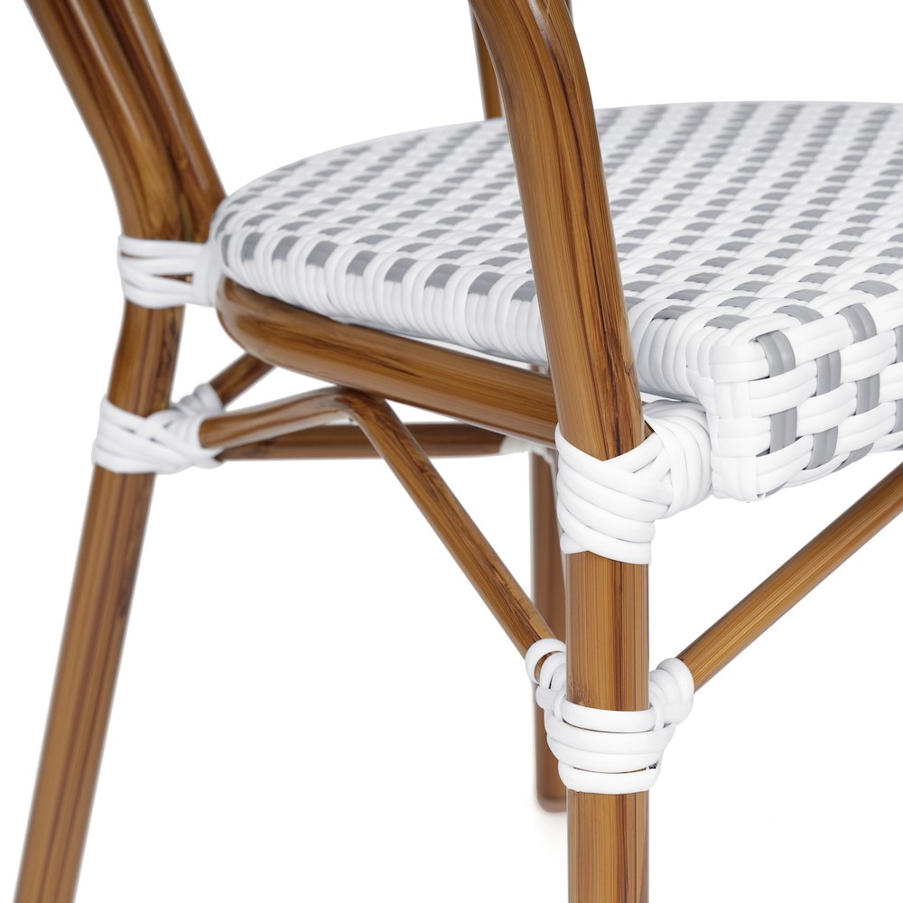 Set of 2 Classic Commercial Grade Bistro Chairs, White & Gray/Natural Frame. Picture 13