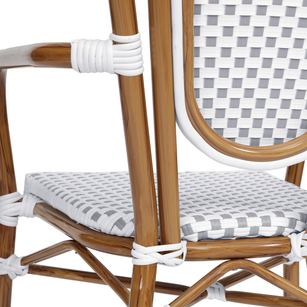 Set of 2 Classic Commercial Grade Bistro Chairs, White & Gray/Natural Frame. Picture 15