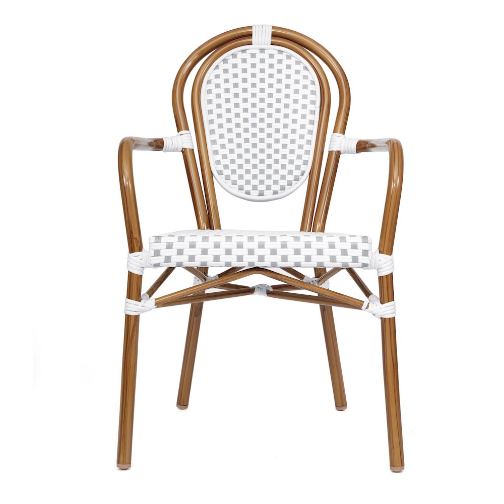 Set of 2 Classic Commercial Grade Bistro Chairs, White & Gray/Natural Frame. Picture 11