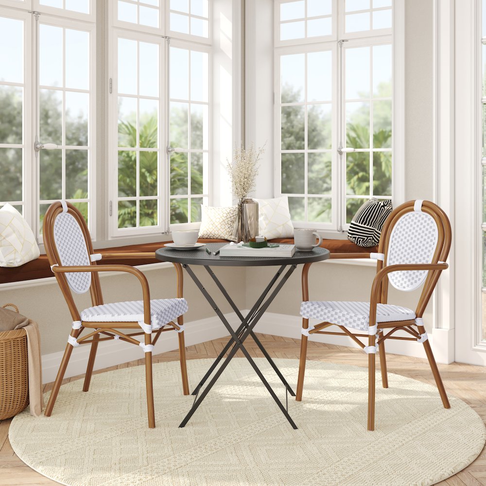 Set of 2 Classic Commercial Grade Bistro Chairs, White & Gray/Natural Frame. Picture 3
