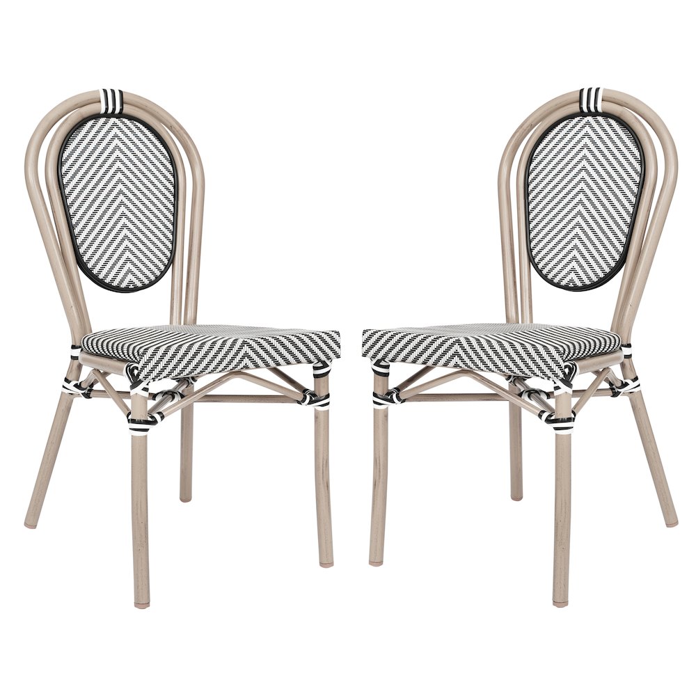 Set of 2 Classic Bistro Chairs, Black & White/Light Natural Frame. Picture 1
