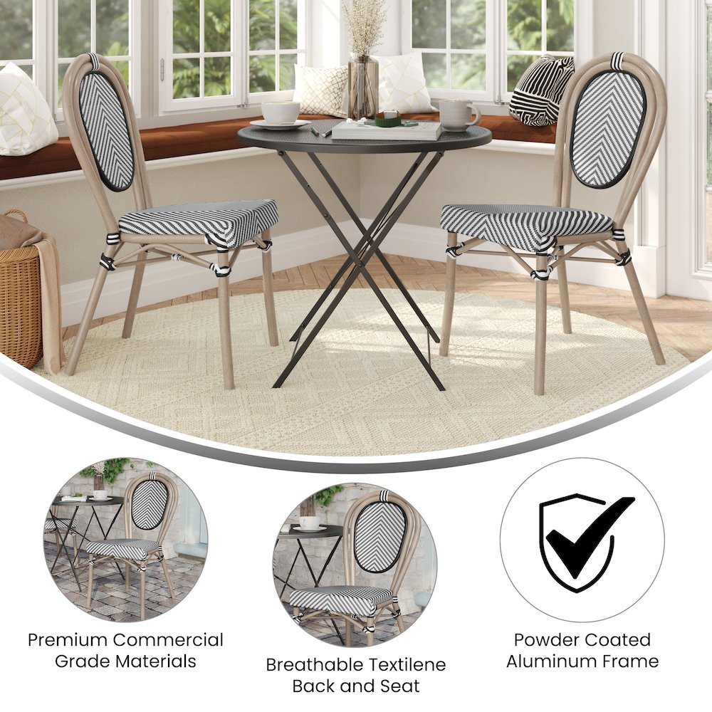 Set of 2 Classic Bistro Chairs, Black & White/Light Natural Frame. Picture 5