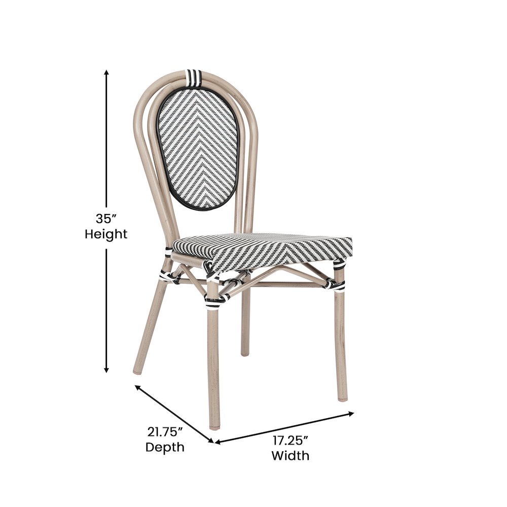 Set of 2 Classic Bistro Chairs, Black & White/Light Natural Frame. Picture 6