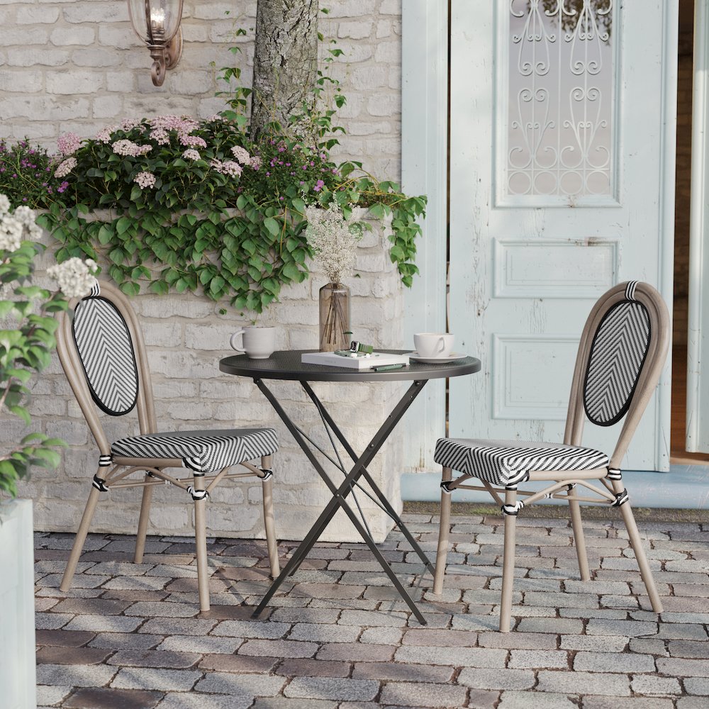 Set of 2 Classic Bistro Chairs, Black & White/Light Natural Frame. Picture 7