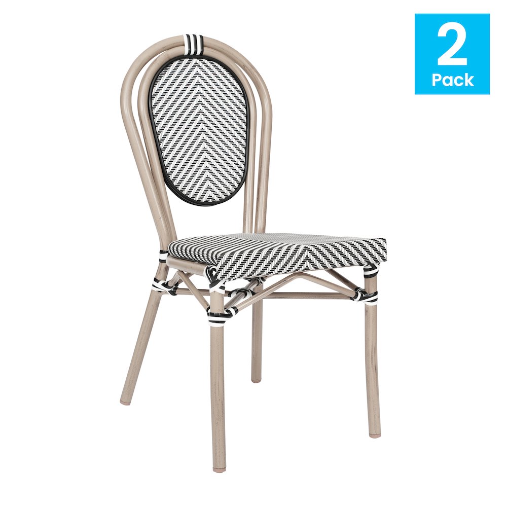 Set of 2 Classic Bistro Chairs, Black & White/Light Natural Frame. Picture 2