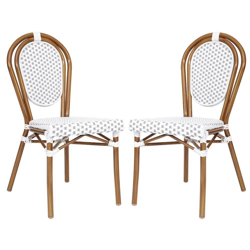 Set of 2 Classic Commercial Grade Bistro Chairs, White & Gray/Natural Frame. Picture 1