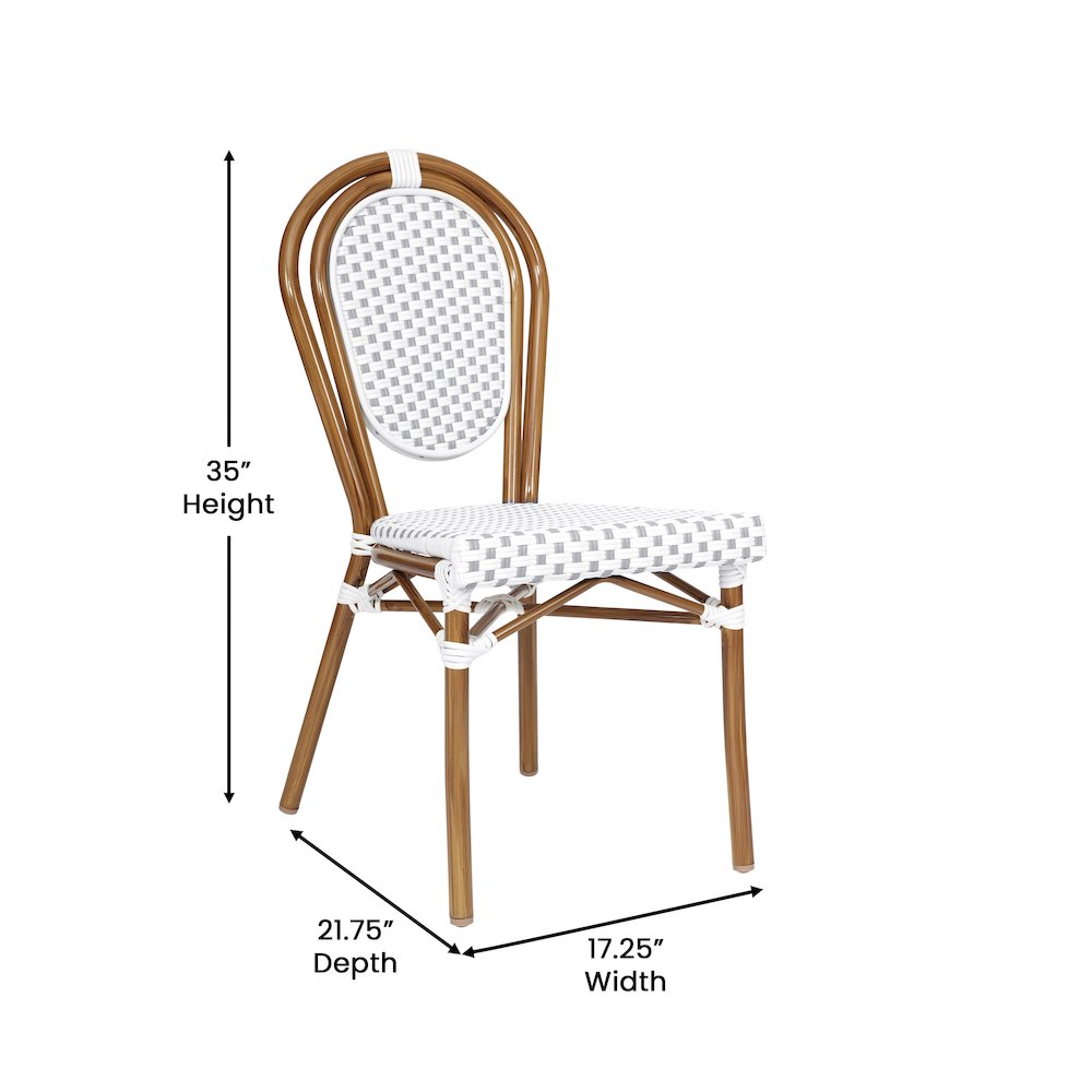 Set of 2 Classic Commercial Grade Bistro Chairs, White & Gray/Natural Frame. Picture 6