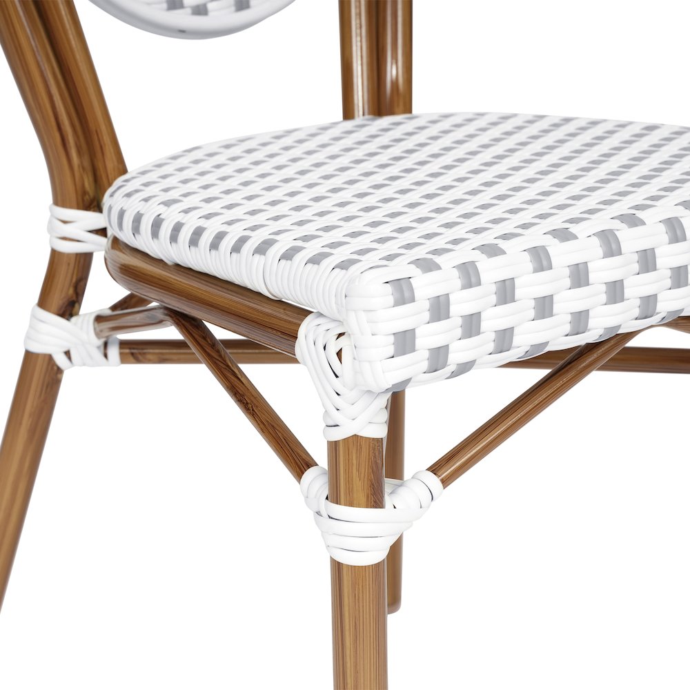 Set of 2 Classic Commercial Grade Bistro Chairs, White & Gray/Natural Frame. Picture 12
