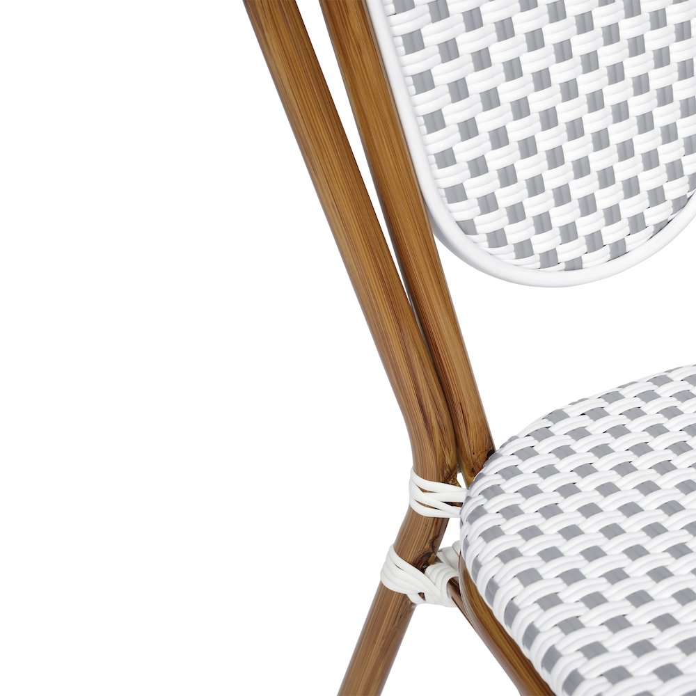 Set of 2 Classic Commercial Grade Bistro Chairs, White & Gray/Natural Frame. Picture 13