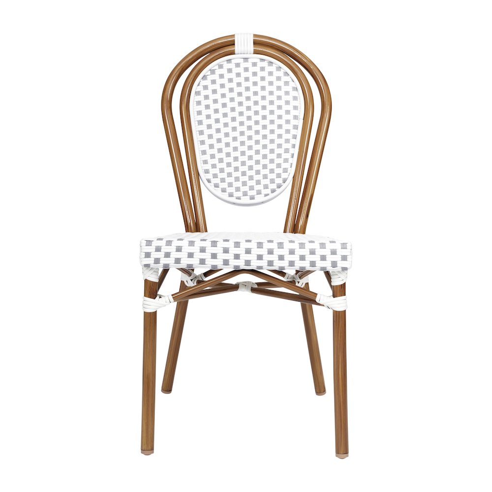 Set of 2 Classic Commercial Grade Bistro Chairs, White & Gray/Natural Frame. Picture 11