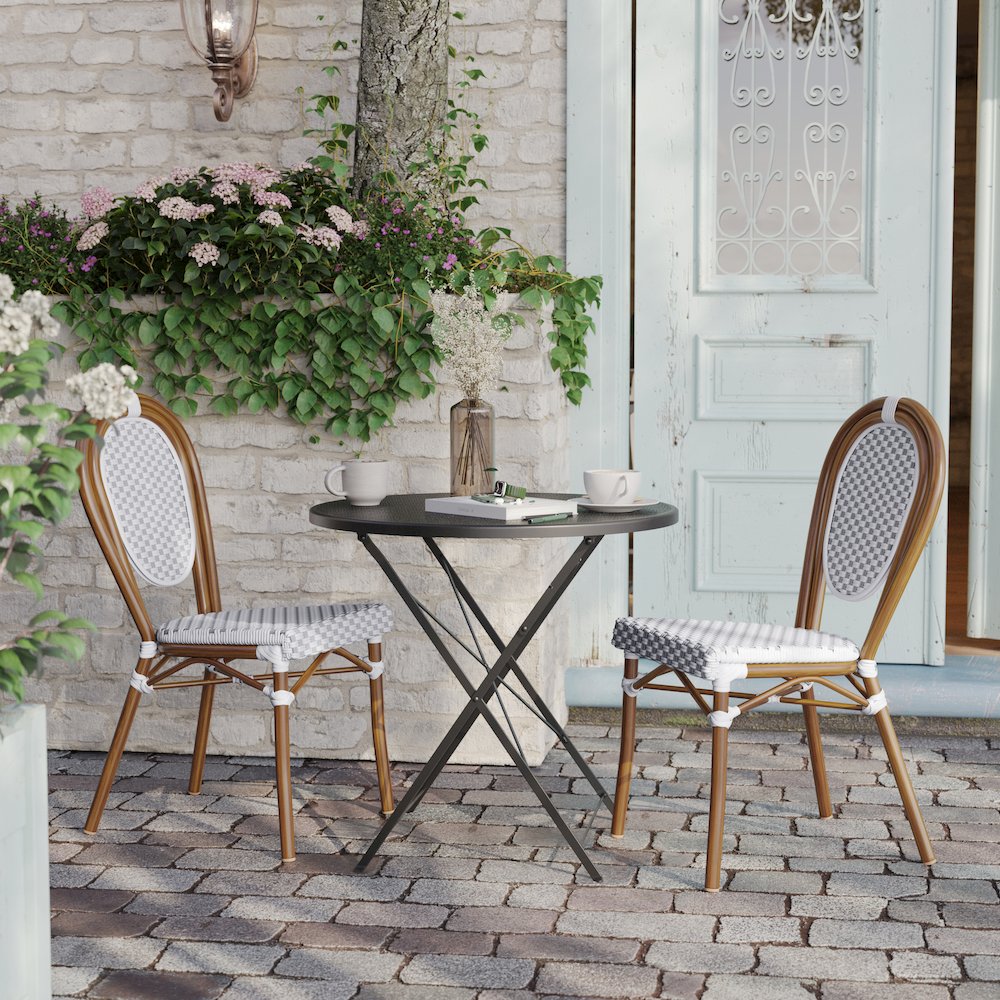 Set of 2 Classic Commercial Grade Bistro Chairs, White & Gray/Natural Frame. Picture 7