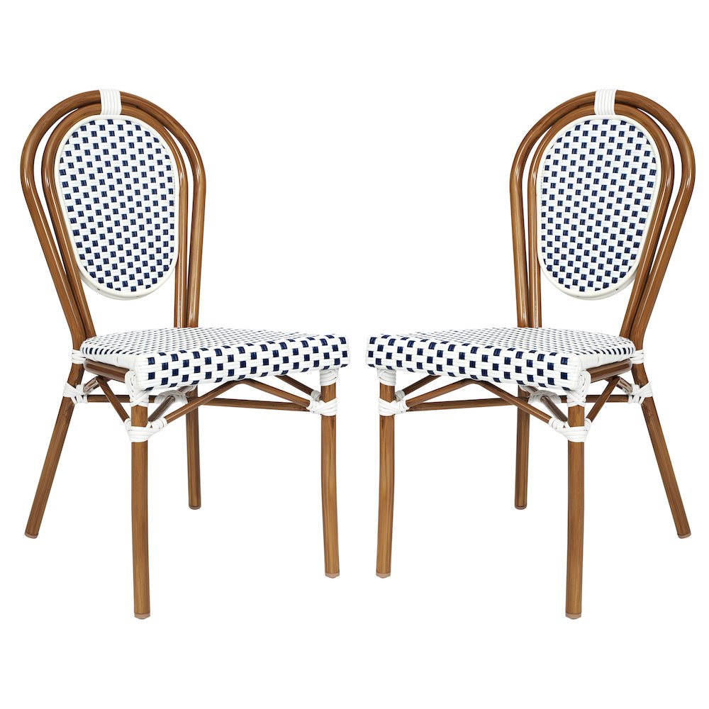 Set of 2 Classic Commercial Grade Bistro Chairs, White & Navy/Natural Frame. Picture 1