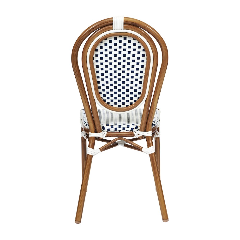 Set of 2 Classic Commercial Grade Bistro Chairs, White & Navy/Natural Frame. Picture 8
