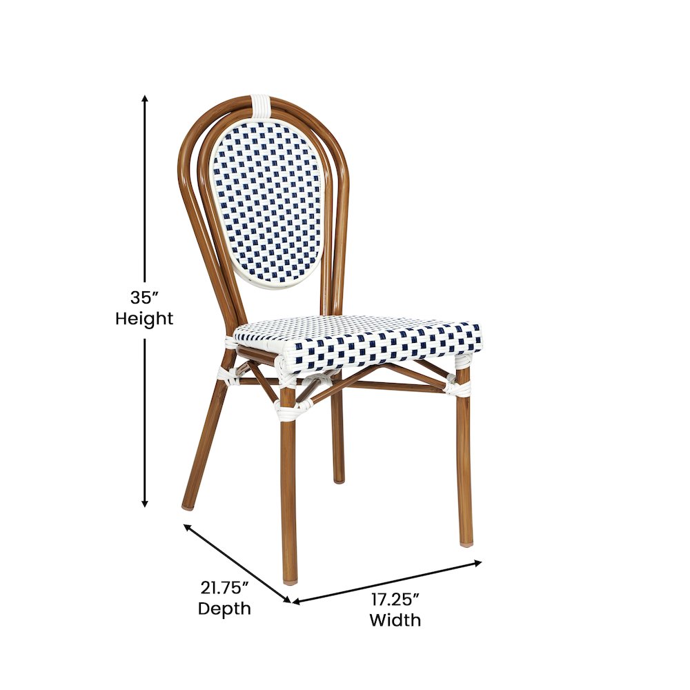 Set of 2 Classic Commercial Grade Bistro Chairs, White & Navy/Natural Frame. Picture 6