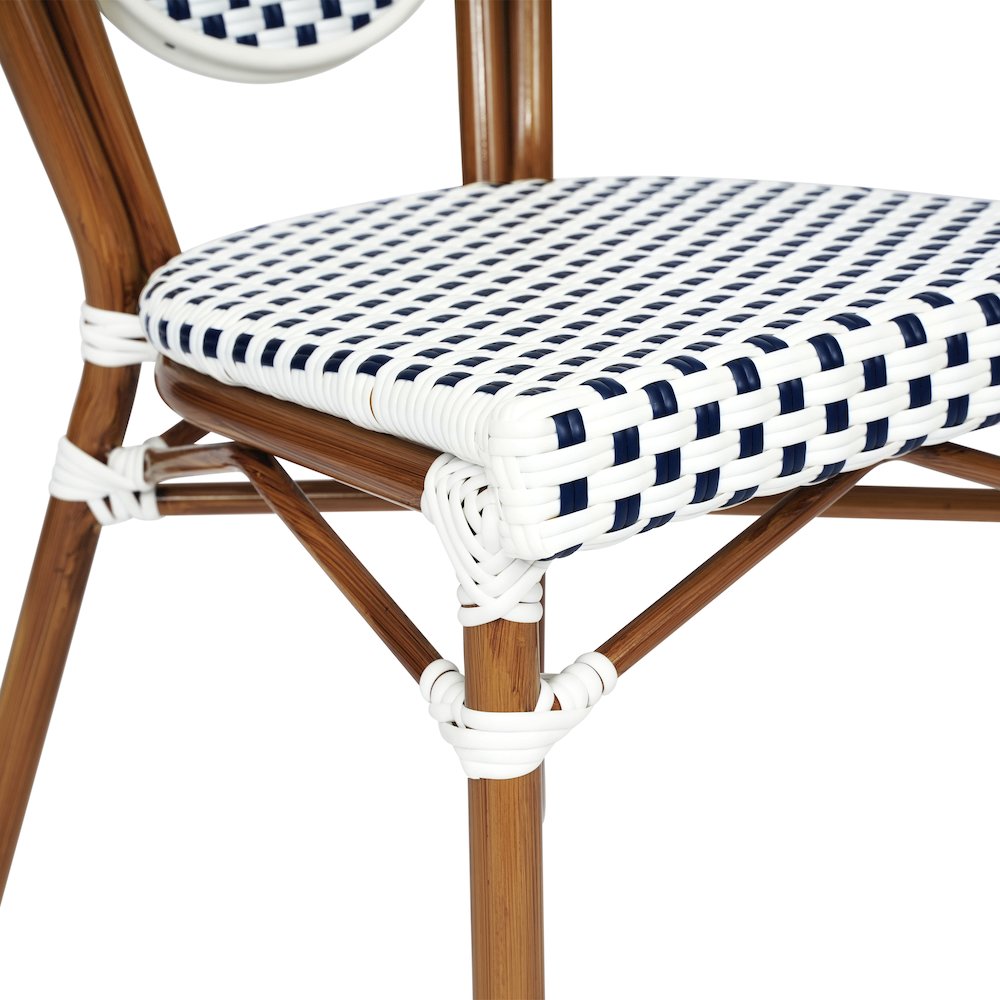 Set of 2 Classic Commercial Grade Bistro Chairs, White & Navy/Natural Frame. Picture 12