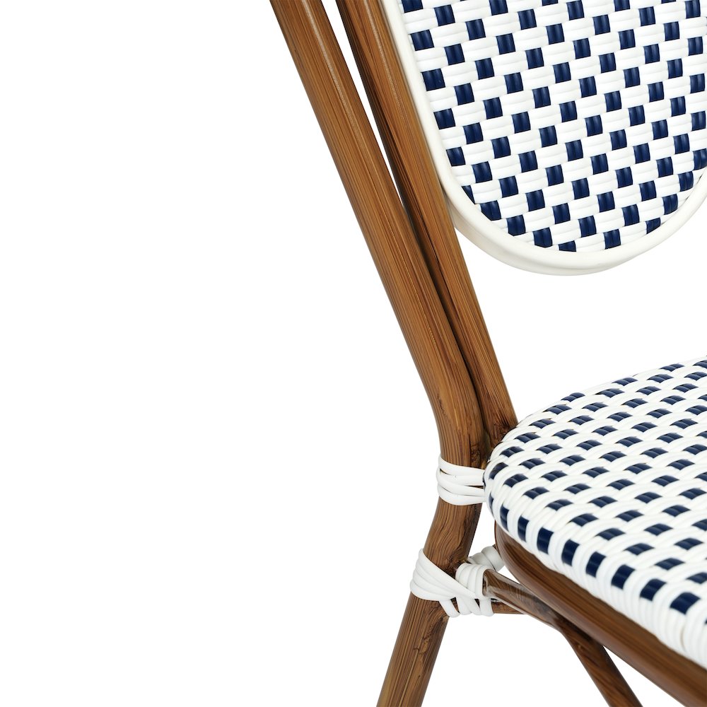 Set of 2 Classic Commercial Grade Bistro Chairs, White & Navy/Natural Frame. Picture 13