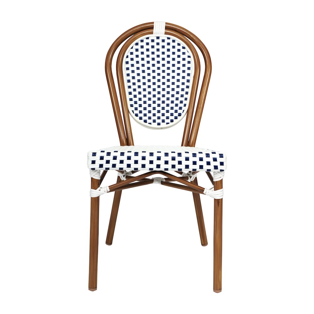 Set of 2 Classic Commercial Grade Bistro Chairs, White & Navy/Natural Frame. Picture 11