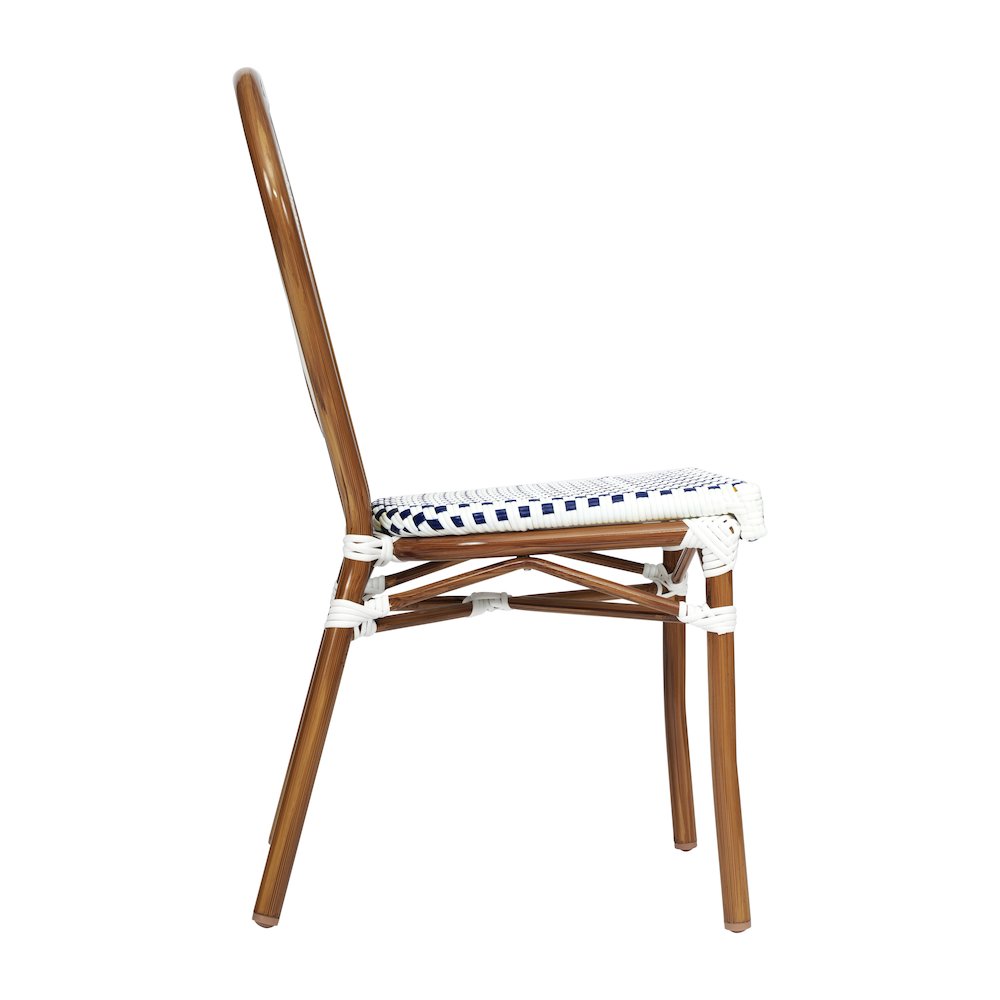 Set of 2 Classic Commercial Grade Bistro Chairs, White & Navy/Natural Frame. Picture 10