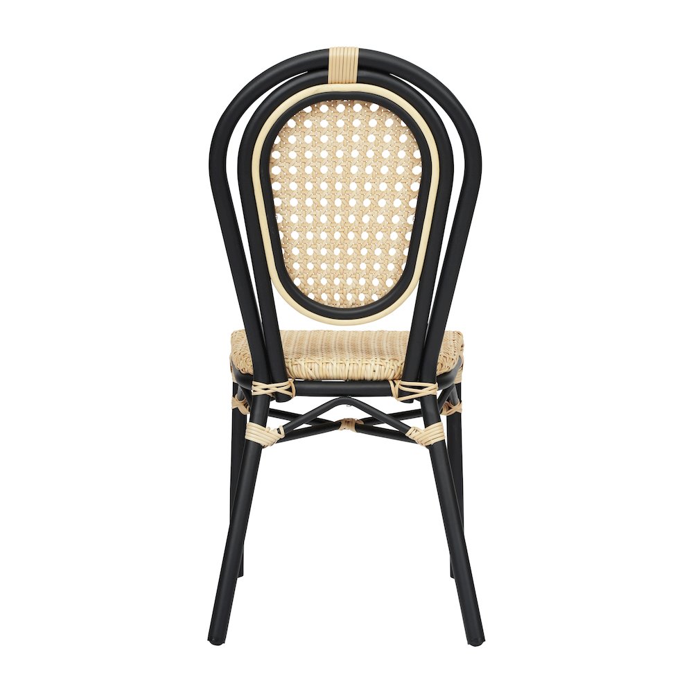 2 Pack Bistro Stacking Chair, Natural PE Cane Rattan and Black Aluminum Frame. Picture 8