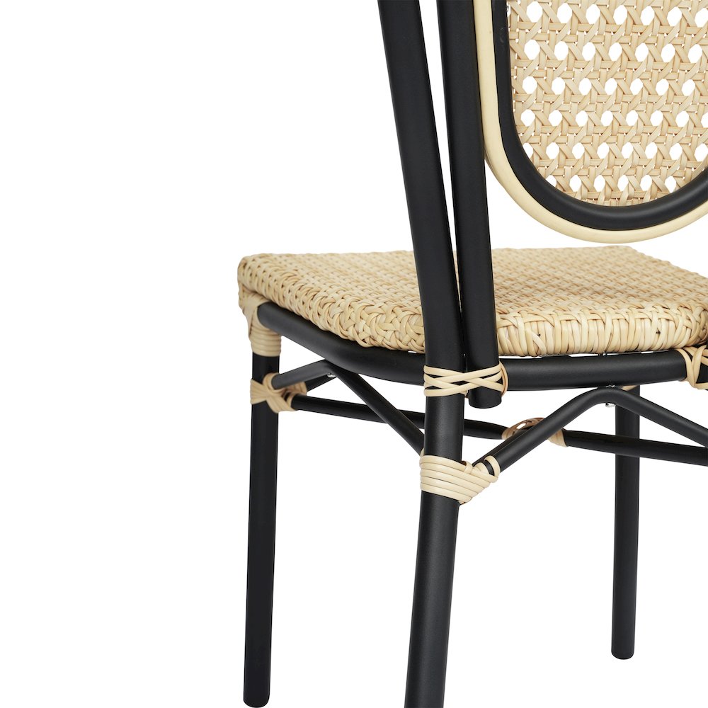 2 Pack Bistro Stacking Chair, Natural PE Cane Rattan and Black Aluminum Frame. Picture 12