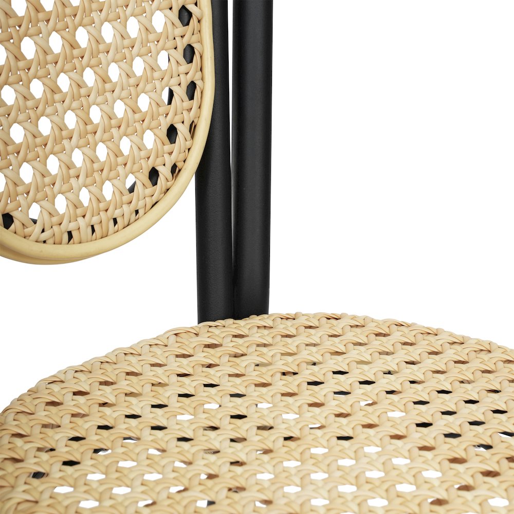 2 Pack Bistro Stacking Chair, Natural PE Cane Rattan and Black Aluminum Frame. Picture 13