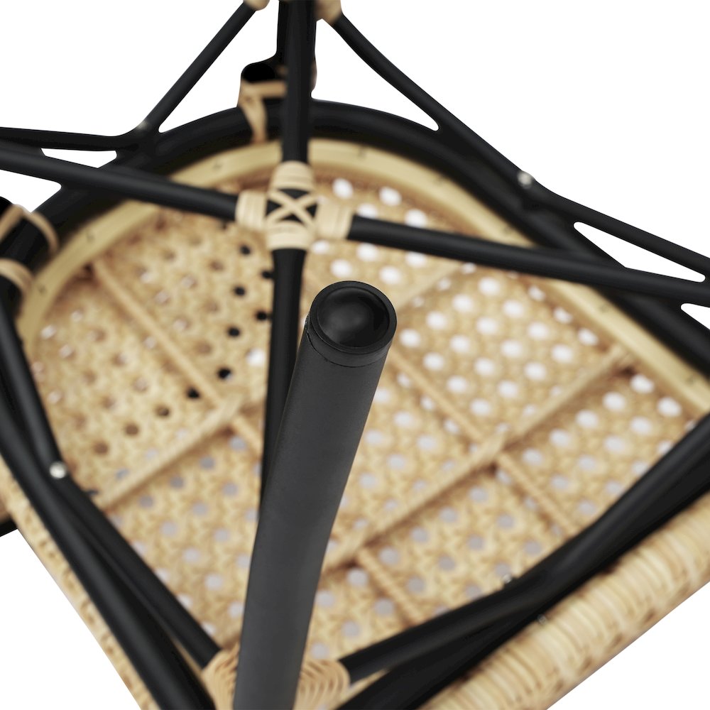 2 Pack Bistro Stacking Chair, Natural PE Cane Rattan and Black Aluminum Frame. Picture 14