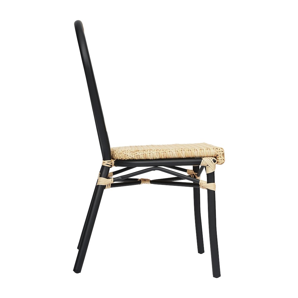 2 Pack Bistro Stacking Chair, Natural PE Cane Rattan and Black Aluminum Frame. Picture 10