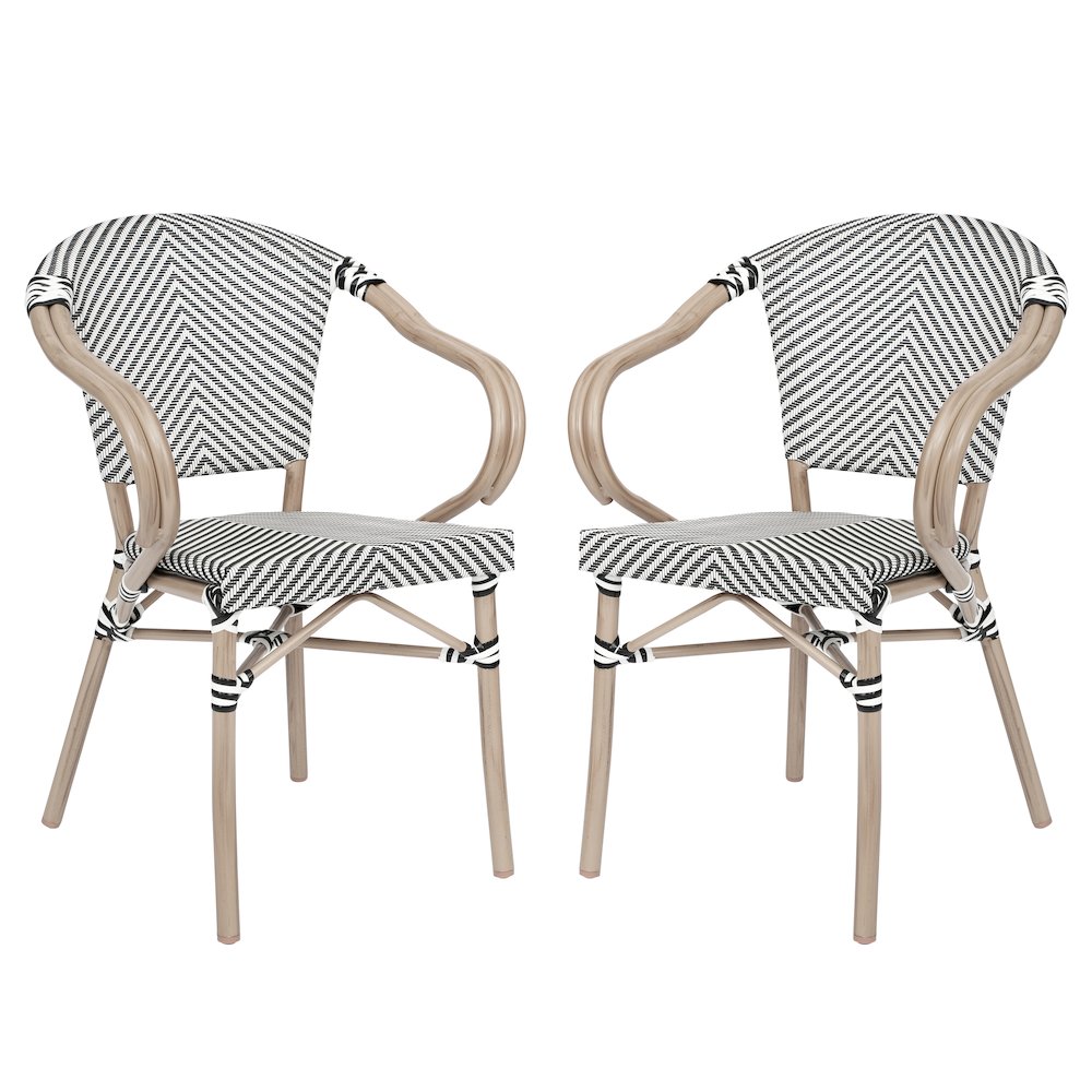 Set of 2 Classic Bistro Chairs, Black & White/Light Natural Frame. Picture 1