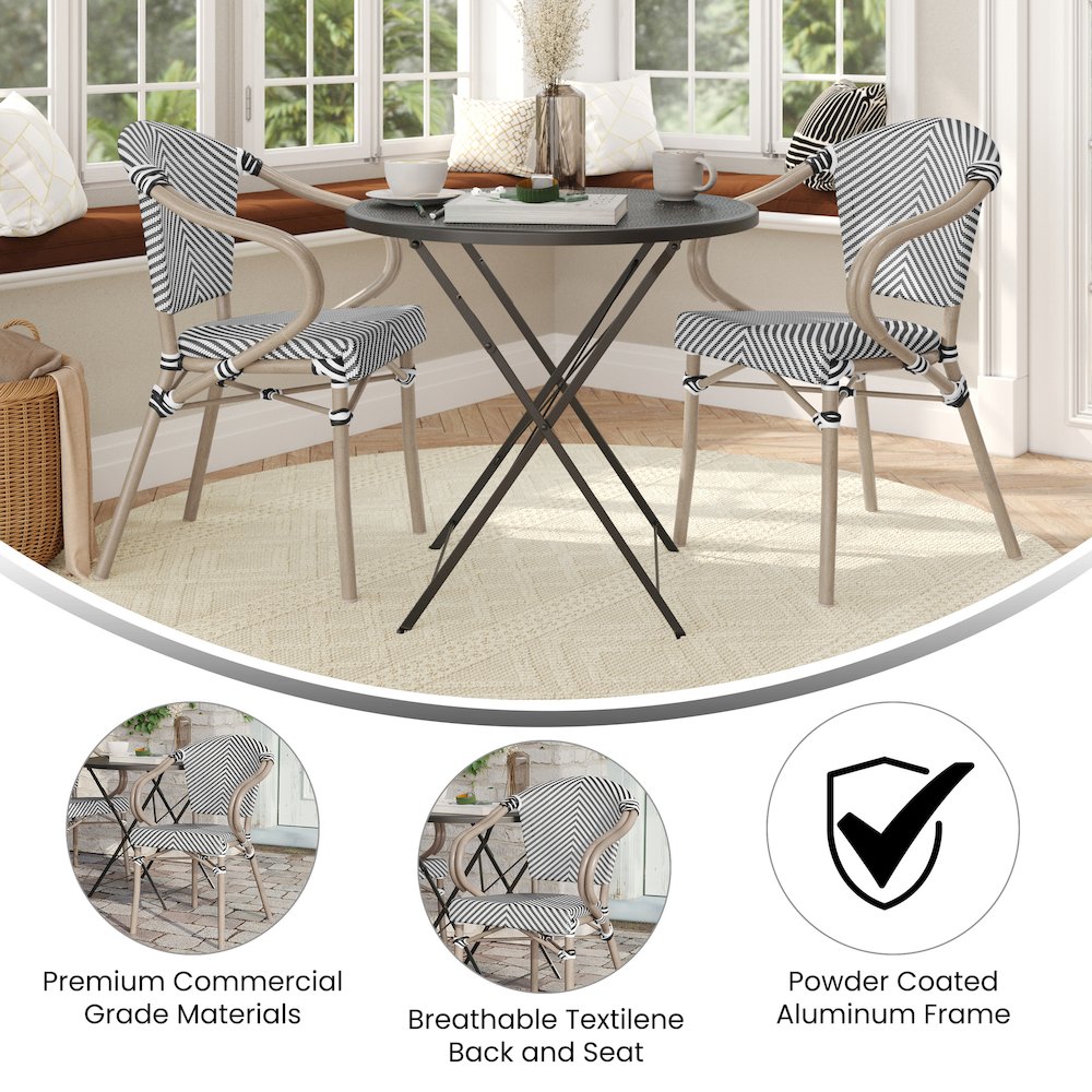 Set of 2 Classic Bistro Chairs, Black & White/Light Natural Frame. Picture 5