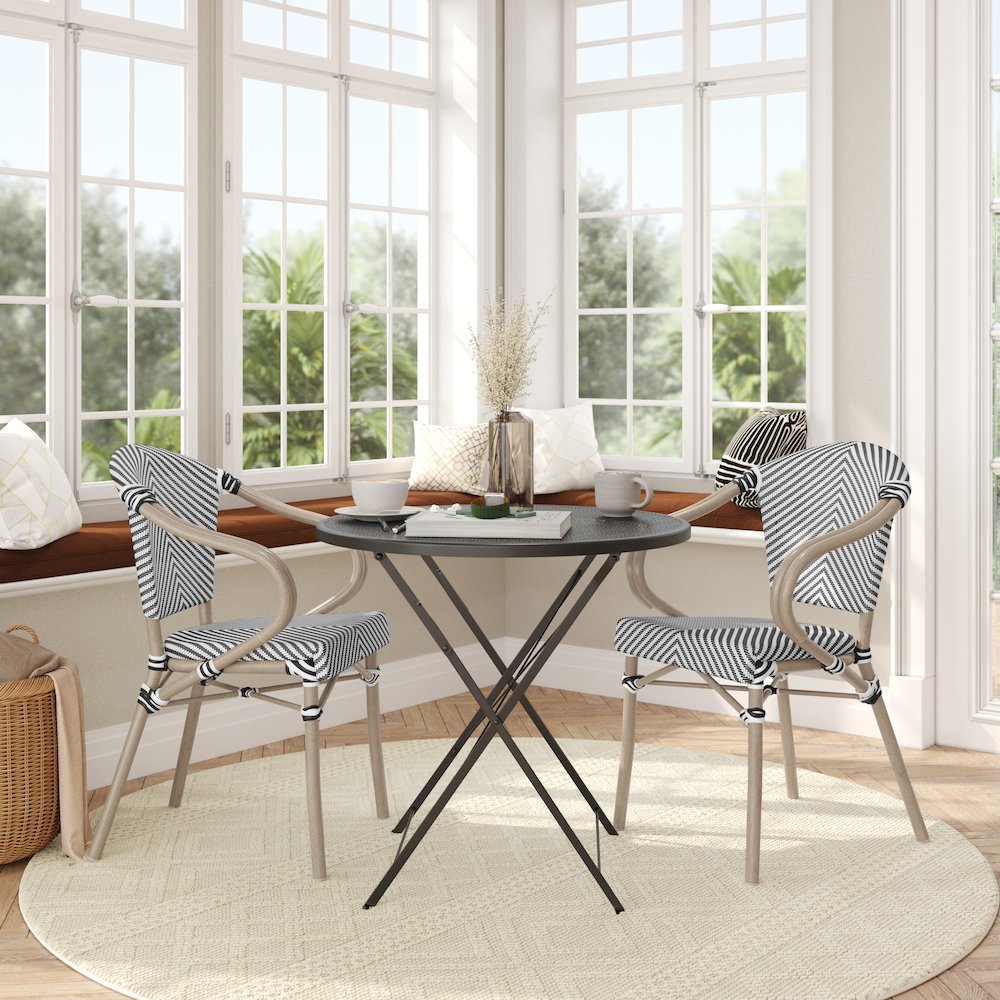 Set of 2 Classic Bistro Chairs, Black & White/Light Natural Frame. Picture 3