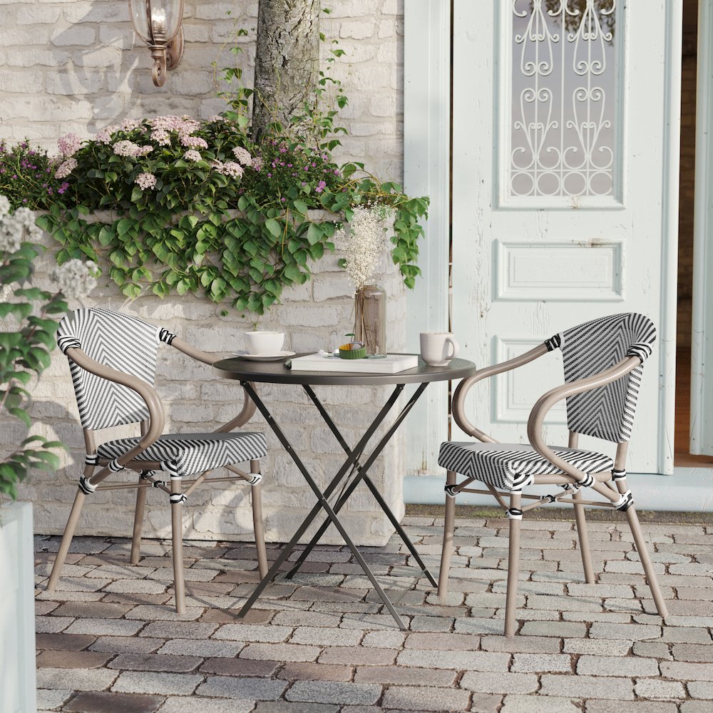 Set of 2 Classic Bistro Chairs, Black & White/Light Natural Frame. Picture 7