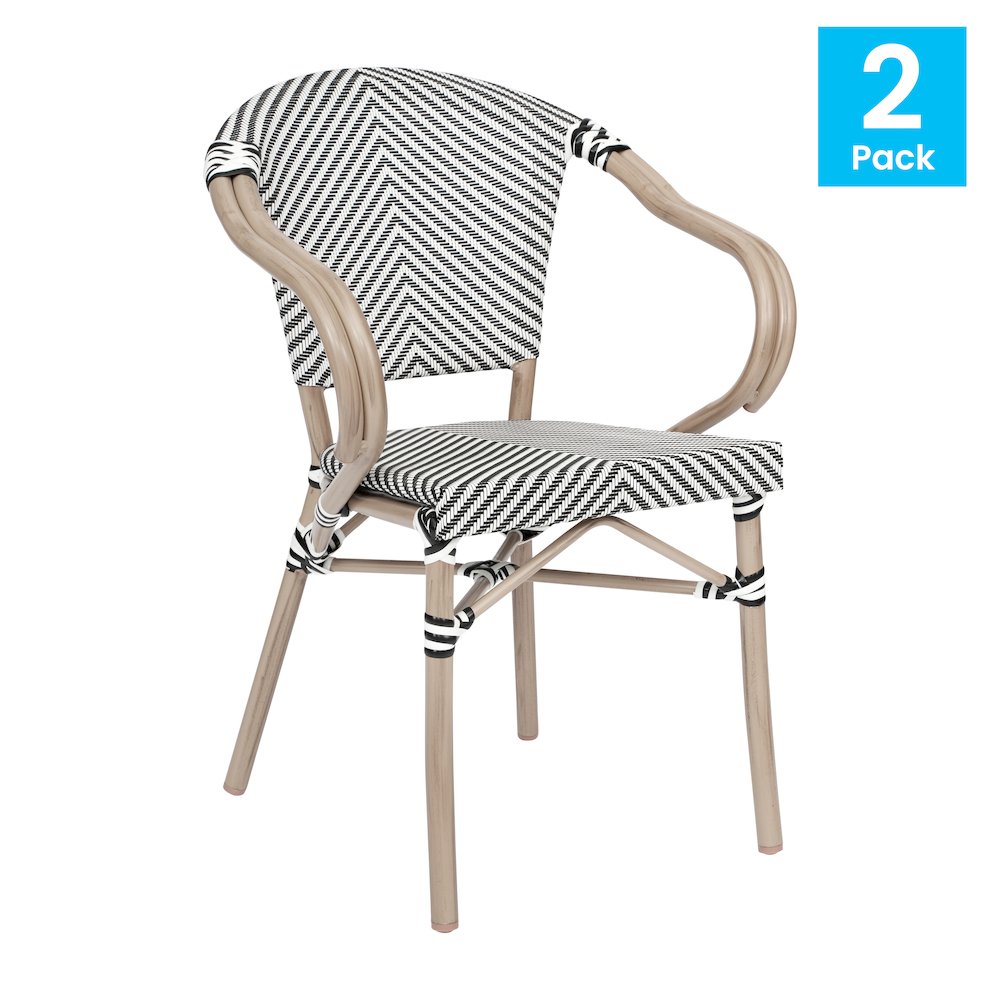 Set of 2 Classic Bistro Chairs, Black & White/Light Natural Frame. Picture 2
