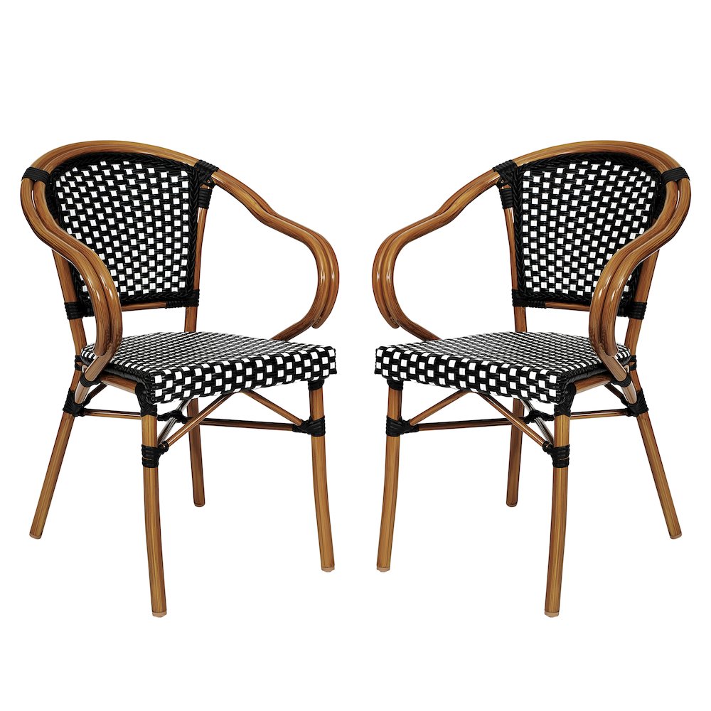 Set of 2 Classic Commercial Grade Bistro Chairs, Black & White/Natural Frame. Picture 1