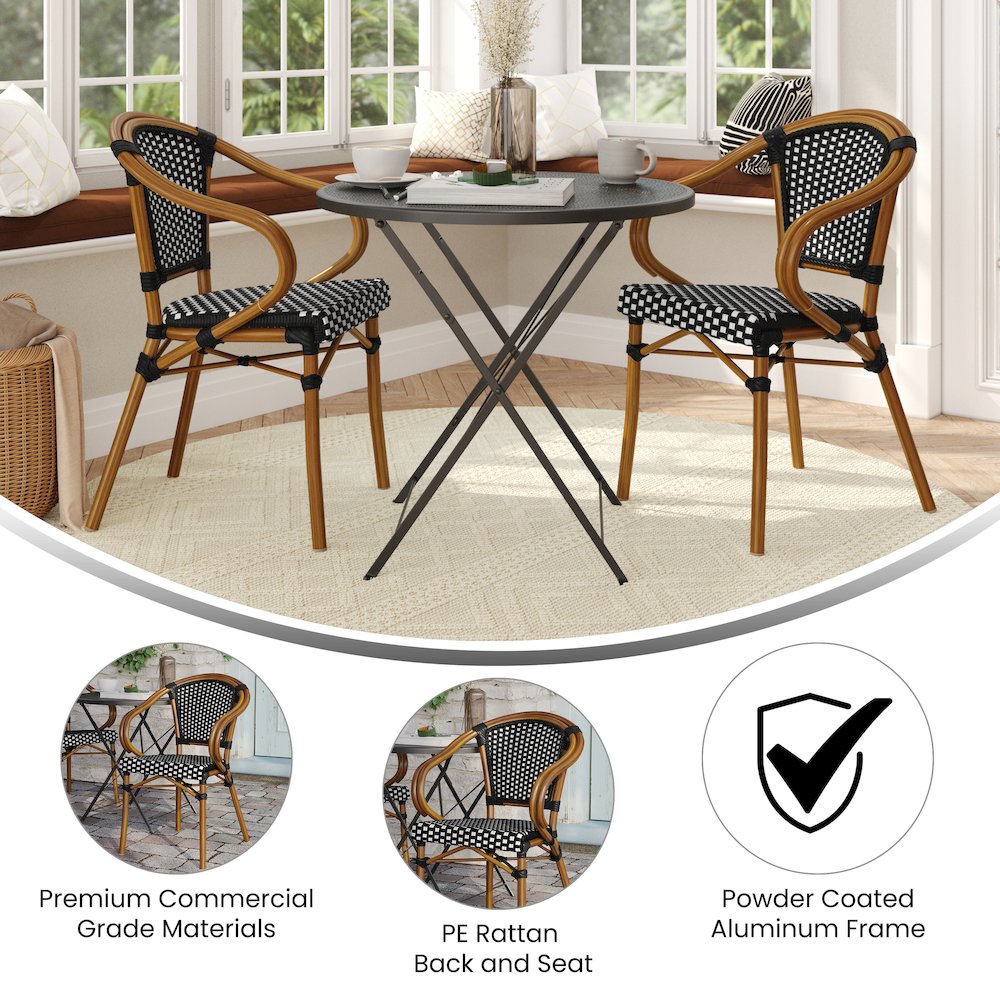 Set of 2 Classic Commercial Grade Bistro Chairs, Black & White/Natural Frame. Picture 5