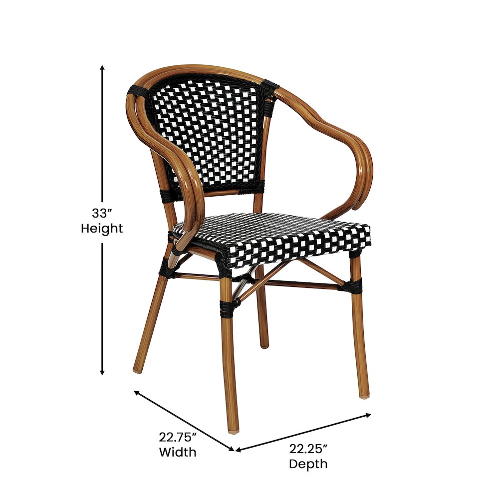 Set of 2 Classic Commercial Grade Bistro Chairs, Black & White/Natural Frame. Picture 6