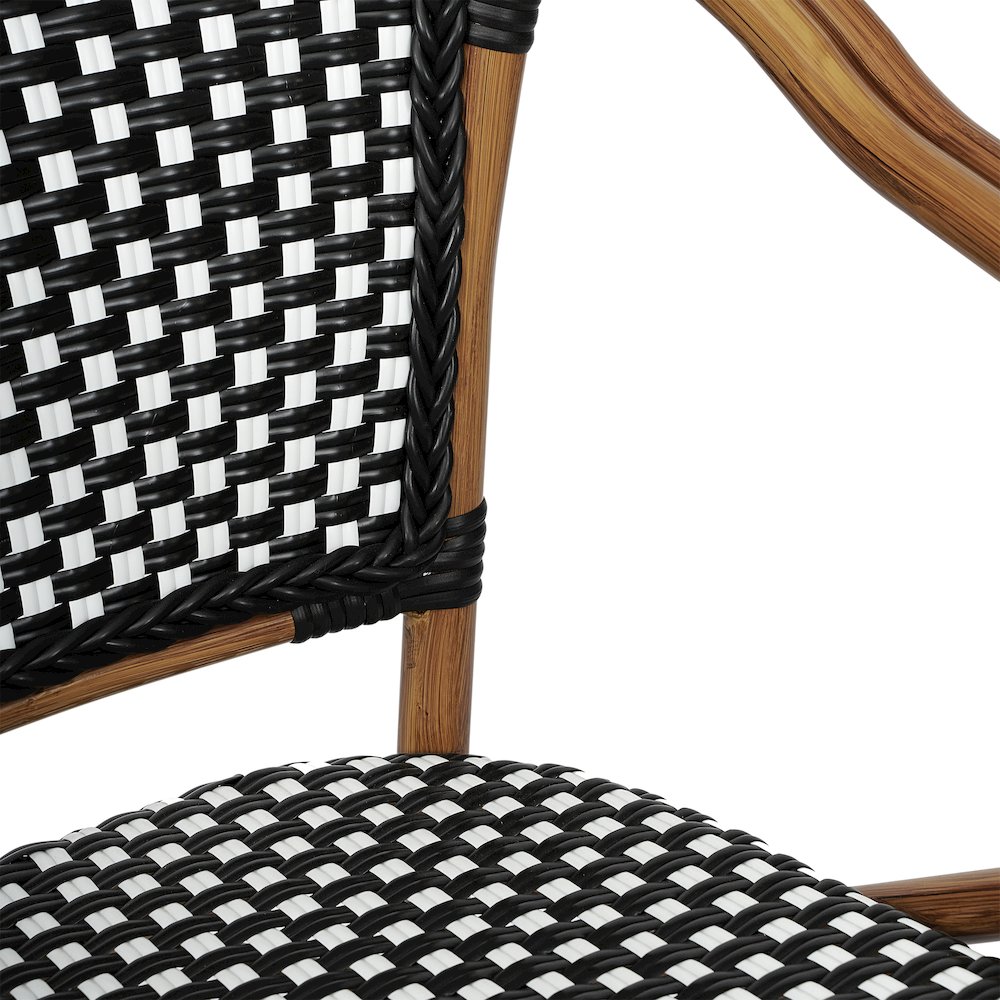 Set of 2 Classic Commercial Grade Bistro Chairs, Black & White/Natural Frame. Picture 13