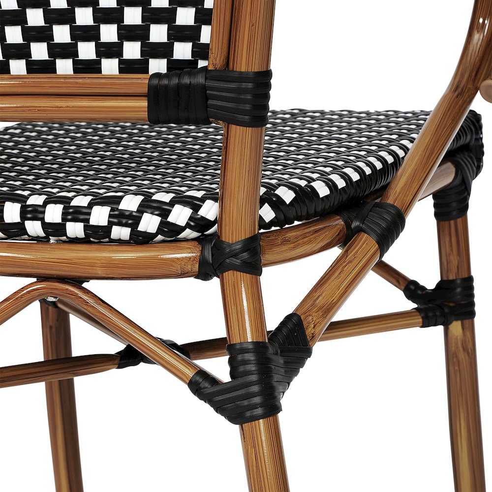 Set of 2 Classic Commercial Grade Bistro Chairs, Black & White/Natural Frame. Picture 14