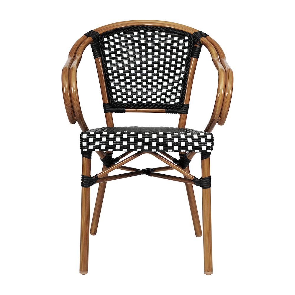 Set of 2 Classic Commercial Grade Bistro Chairs, Black & White/Natural Frame. Picture 11