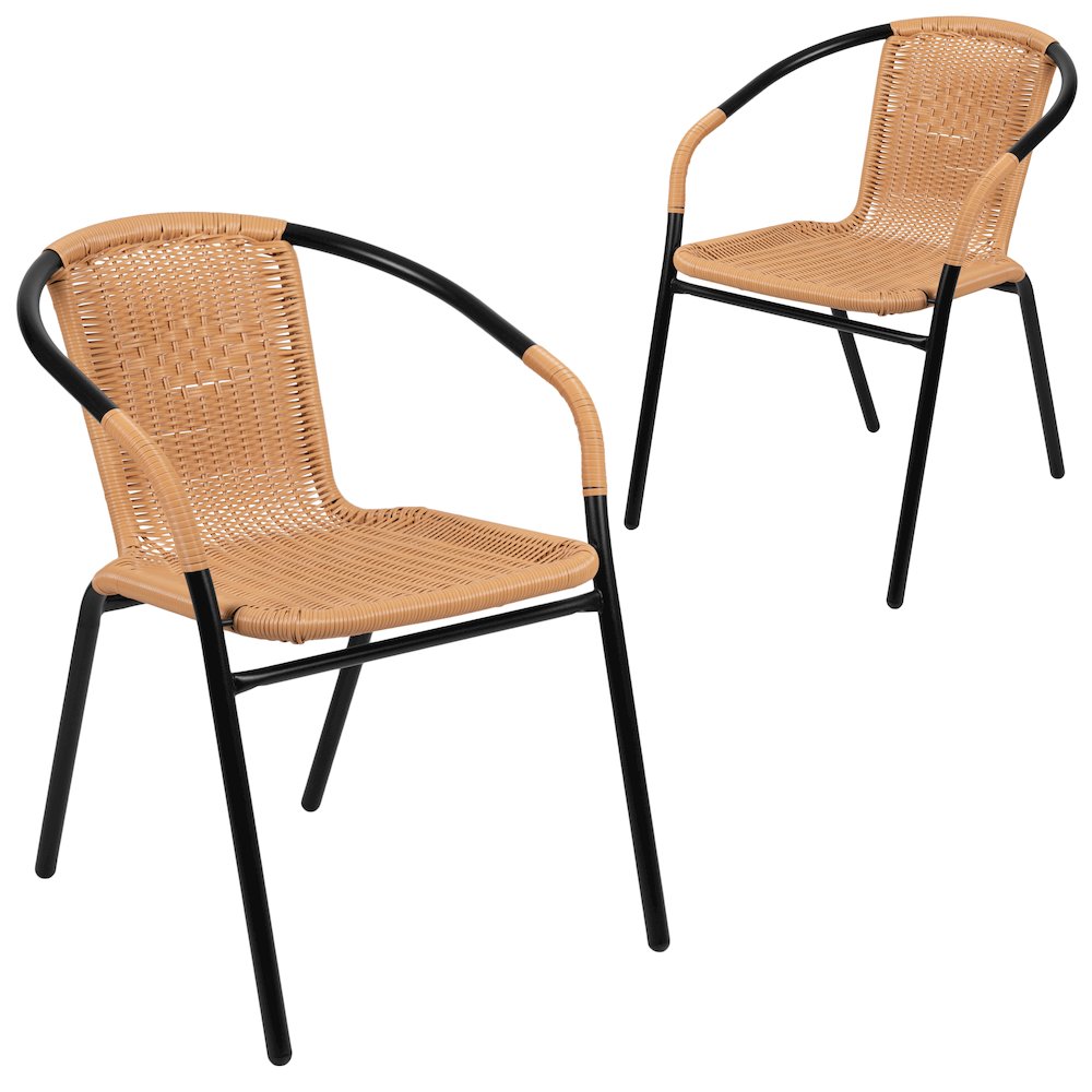 2 Pack Beige Rattan Indoor-Outdoor Restaurant Stack Chair. Picture 1