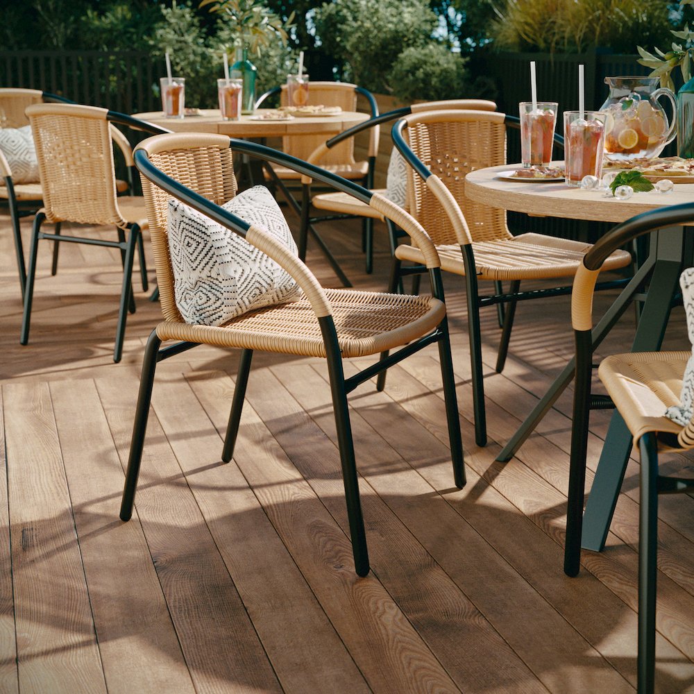 2 Pack Beige Rattan Indoor-Outdoor Restaurant Stack Chair. Picture 7