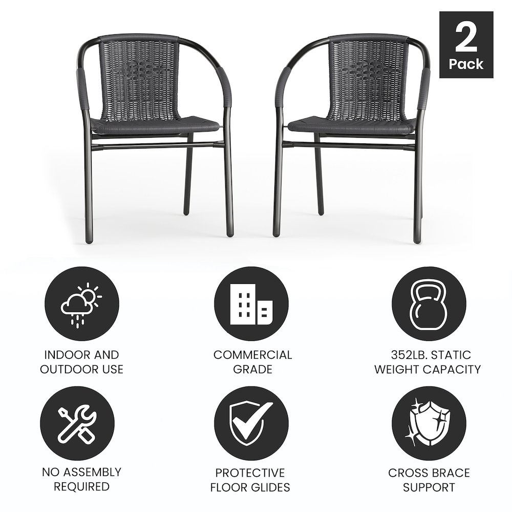 2 Pack Gray Rattan Indoor-Outdoor Restaurant Stack Chair. Picture 4