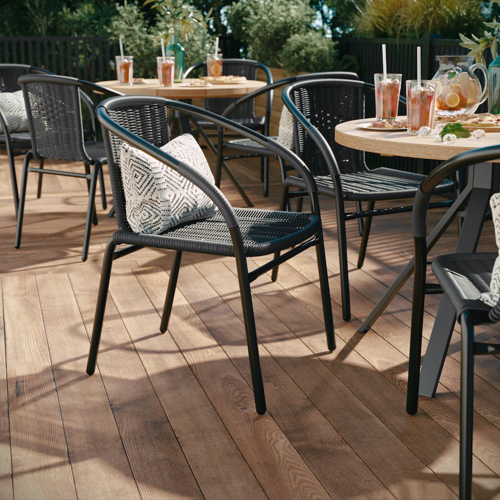 2 Pack Gray Rattan Indoor-Outdoor Restaurant Stack Chair. Picture 7