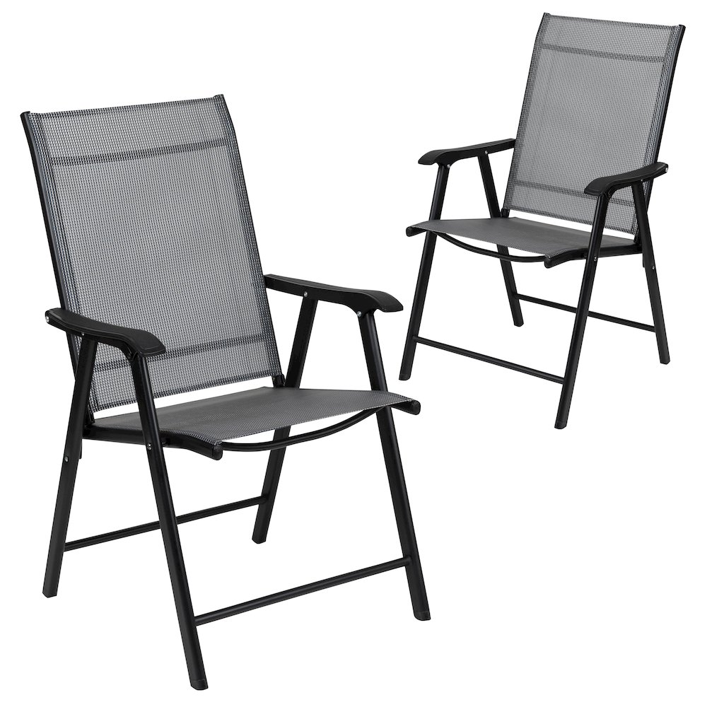 Gray Outdoor Folding Patio Sling Chair with Black Frame (2 Pack). Picture 3