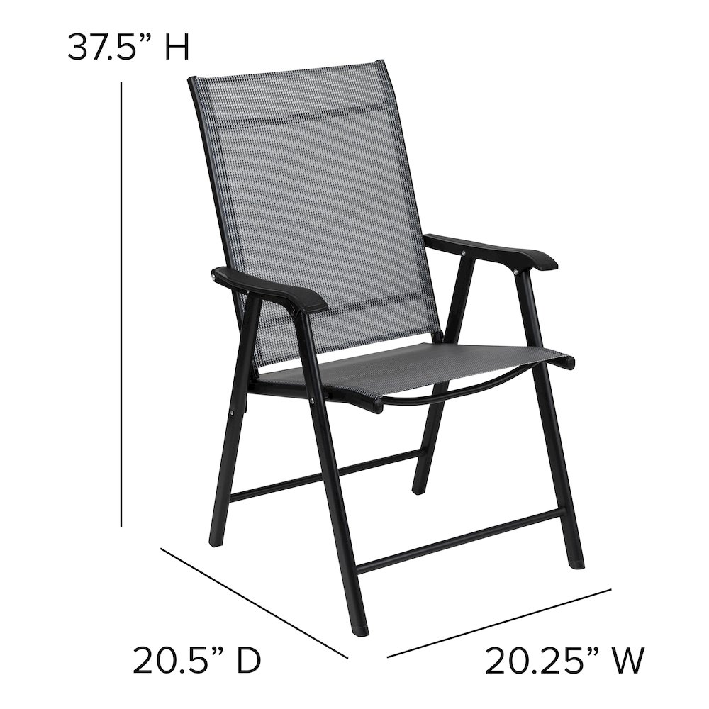 Gray Outdoor Folding Patio Sling Chair with Black Frame (2 Pack). Picture 6